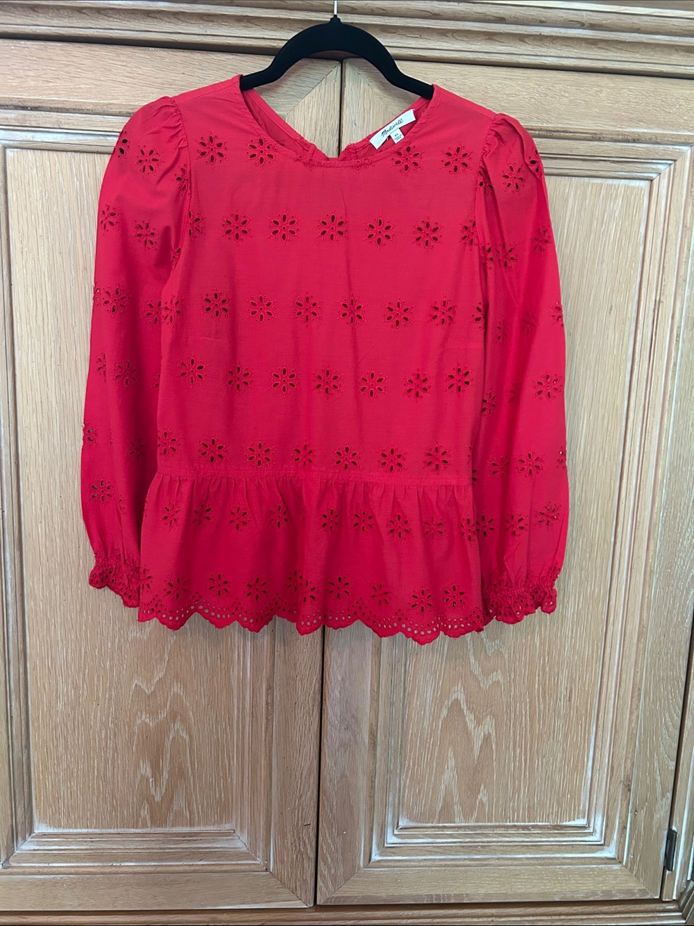 Madewell Red Eyelet Peplum Blouse